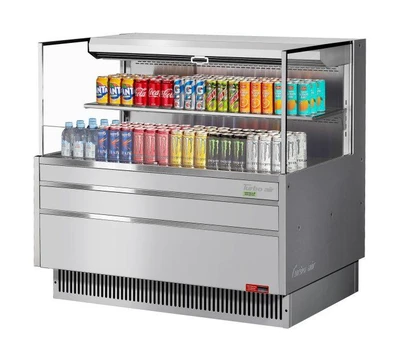 Turbo Air TOM-48L-UF-S-2S-N 10.2 Cu. Ft. Stainless Steel Low-Profile Horizontal Open Display Merchandiser - 115 Volts