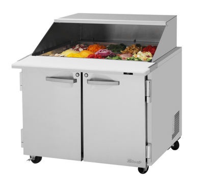 Turbo Air PST-36-15-N-SL 9 Cu. Ft. Two-Section Stainless Steel PRO Series Mega Top Sandwich or Salad Prep Table with Slide Lid - 115 Volts