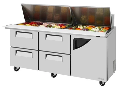 Turbo Air TST-72SD-30-D4R-N 23 Cu. Ft. Two-Section Stainless Steel Super Deluxe Sandwich or Salad Mega Top Unit - 115 Volts