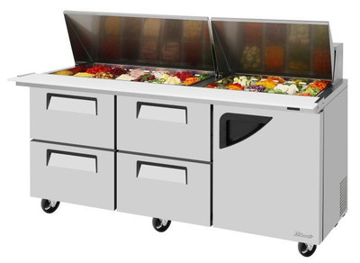 Turbo Air TST-72SD-30-D4R-N 23 Cu. Ft. Two-Section Stainless Steel Super Deluxe Sandwich or Salad Mega Top Unit - 115 Volts