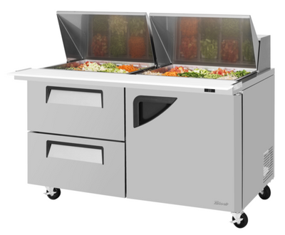 Turbo Air TST-60SD-24-D2R-N 19 Cu. Ft. Two-Section Stainless Steel Super Deluxe Sandwich or Salad Mega Top Unit - 115 Volts