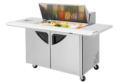 Turbo Air TST-48SD-18-E-SVC-N 15 Cu. Ft. Two-Section Stainless Steel Super Deluxe Sandwich or Salad Mega Top Unit - 115 Volts