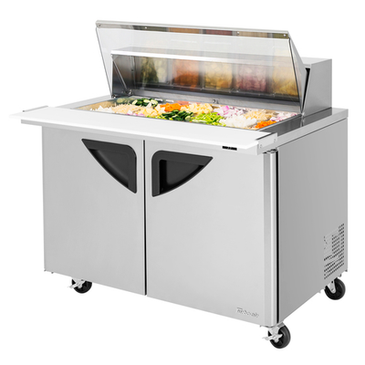 Turbo Air TST-48SD-18-N-CL 15 Cu. Ft. Two-Section Stainless Steel Super Deluxe Sandwich or Salad Mega Top Unit with Clear Lid - 115 Volts