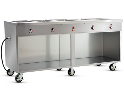 FWE HLC-5W6-1-HWR 77.5" W Stainless Steel Dry Radiant Well Heat Mobile Handy Line Serving Cabinet - 220-240 Volts