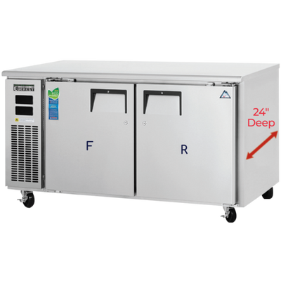 Everest Refrigeration ETRF2-24 59.5" W Two-Section Solid Door Undercounter/Worktop Dual Temperature Refrigerator/Freezer Combo - 115 Volts
