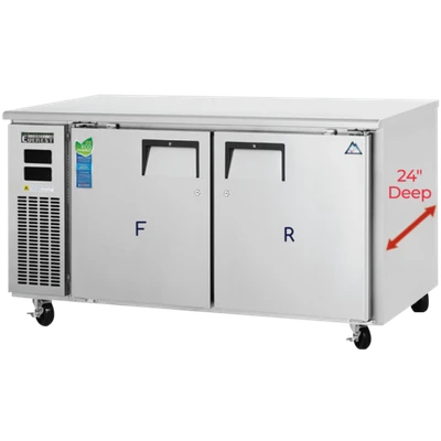 Everest Refrigeration ETRF2-24 59.5" W Two-Section Solid Door Undercounter/Worktop Dual Temperature Refrigerator/Freezer Combo - 115 Volts