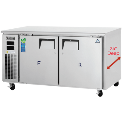 Everest Refrigeration ETRF2-24 59.5" W Two-Section Solid Door Undercounter/Worktop Dual Temperature Refrigerator/Freezer Combo - 115 Volts