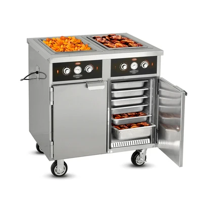 FWE HLC-5W6-7H-35-HWR 86" W Stainless Steel Mobile Tray Line Heated Serving and Holding Cabinet - 220-240 Volts