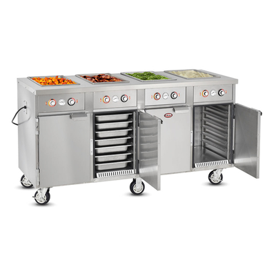 FWE HLC-4W6-7H-28-DRN 68.75" W Stainless Steel Handy Line Serving Cabinet - 220-240 Volts