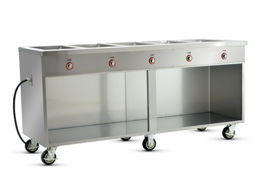 FWE HLC-5W6-1-DRN 77.5" W Stainless Steel Handy Line Serving Cabinet - 220-240 Volts