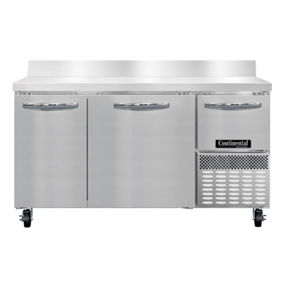 Continental Refrigerator RA60SNBS 15.2 Cu. Ft. Stainless Steel 3 Doors Refrigerated Base Shallow Depth Worktop Unit with 6" Backsplash - 115 Volts