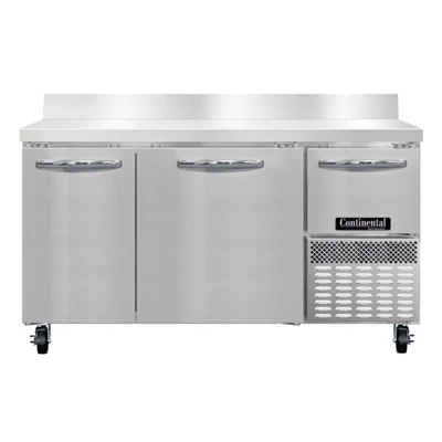 Continental Refrigerator RA60SNBS 15.2 Cu. Ft. Stainless Steel 3 Doors Refrigerated Base Shallow Depth Worktop Unit with 6" Backsplash - 115 Volts