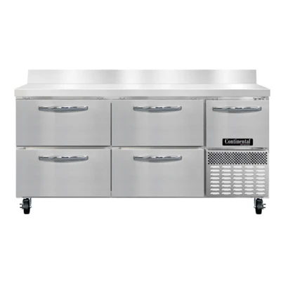 Continental Refrigerator RA68SNBS-D 17.6 Cu. Ft. Stainless Steel 1 Door and 4 Drawers Refrigerated Base Shallow Depth Worktop Unit with 5.5" Backsplash - 115 Volts