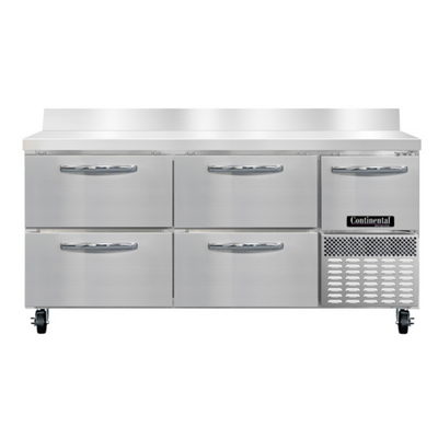 Continental Refrigerator RA68SNBS-D 17.6 Cu. Ft. Stainless Steel 1 Door and 4 Drawers Refrigerated Base Shallow Depth Worktop Unit with 5.5" Backsplash - 115 Volts