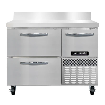 Continental Refrigerator RA43SNBS-D 9.6 Cu. Ft. Stainless Steel 1 Half Door and 2 Drawers Refrigerated Base Shallow Depth Worktop Unit with 6" Backsplash - 115 Volts
