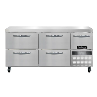 Continental Refrigerator RA68SN-D 17.6 Cu. Ft. Stainless Steel 1 Door and 4 Drawers Refrigerated Base Shallow Depth Worktop Unit - 115 Volts