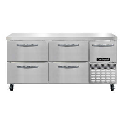 Continental Refrigerator RA68SN-D 17.6 Cu. Ft. Stainless Steel 1 Door and 4 Drawers Refrigerated Base Shallow Depth Worktop Unit - 115 Volts