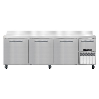 Continental Refrigerator RA93SNBS 25.6 Cu. Ft. Stainless Steel 4 Doors Refrigerated Base Shallow Depth Worktop Unit with 6" Backsplash - 115 Volts