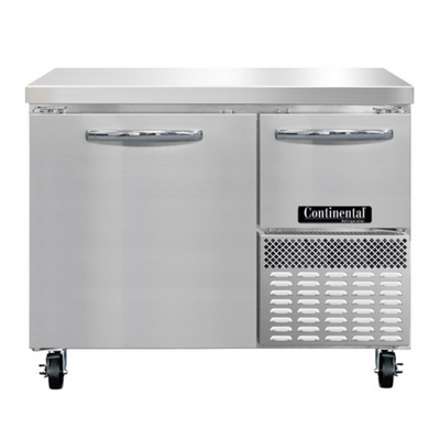 Continental Refrigerator RA43SN 9.6 Cu. Ft. Stainless Steel 2 Doors Refrigerated Base Shallow Depth Worktop Unit - 115 Volts