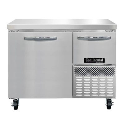 Continental Refrigerator RA43SN 9.6 Cu. Ft. Stainless Steel 2 Doors Refrigerated Base Shallow Depth Worktop Unit - 115 Volts