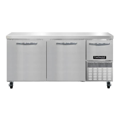 Continental Refrigerator RA68SN 17.6 Cu. Ft. Stainless Steel 3 Doors Refrigerated Base Shallow Depth Worktop Unit - 115 Volts