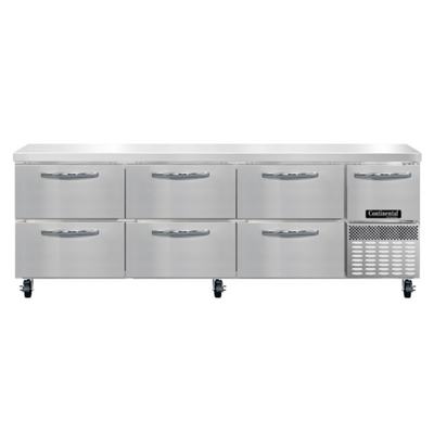 Continental Refrigerator RA93SN-D 25.6 Cu. Ft. Stainless Steel 1 Door and 6 Drawers Refrigerated Base Shallow Depth Worktop Unit - 115 Volts