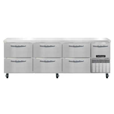 Continental Refrigerator RA93SN-D 25.6 Cu. Ft. Stainless Steel 1 Door and 6 Drawers Refrigerated Base Shallow Depth Worktop Unit - 115 Volts