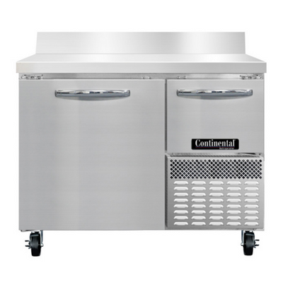 Continental Refrigerator RA43SNBS 9.6 Cu. Ft. Stainless Steel 2 Doors Refrigerated Base Shallow Depth Worktop Unit with 6" Backsplash - 115 Volts