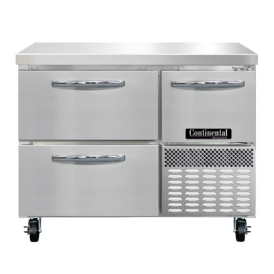 Continental Refrigerator RA43SN-D 9.6 Cu. Ft. Stainless Steel 1 Half Door and 2 Drawers Refrigerated Base Shallow Depth Worktop Unit - 115 Volts
