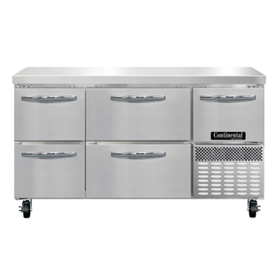 Continental Refrigerator RA60SN-D 15.2 Cu. Ft. Stainless Steel 1 Half Door and 4 Drawers Refrigerated Base Shallow Depth Worktop Unit - 115 Volts