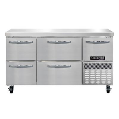 Continental Refrigerator RA60SN-D 15.2 Cu. Ft. Stainless Steel 1 Half Door and 4 Drawers Refrigerated Base Shallow Depth Worktop Unit - 115 Volts