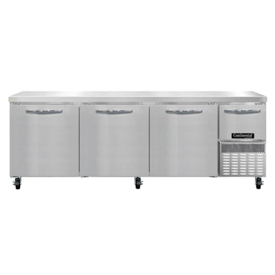 Continental Refrigerator RA93SN 25.6 Cu. Ft. Stainless Steel 4 Doors Refrigerated Base Shallow Depth Worktop Unit - 115 Volts
