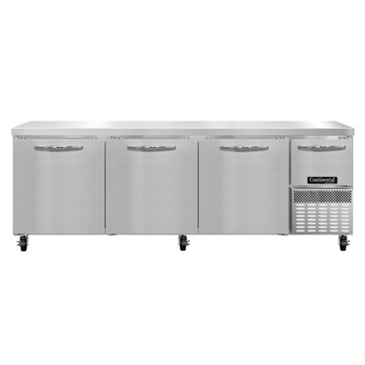 Continental Refrigerator RA93SN 25.6 Cu. Ft. Stainless Steel 4 Doors Refrigerated Base Shallow Depth Worktop Unit - 115 Volts
