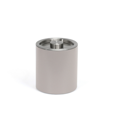 FOH RIB063BEL21 2 Qt. Beige Faux Leather Round Ice Bucket with Lid