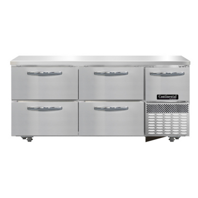 Continental Refrigerator RA68SN-U-D 68" W Stainless Steel Solid Undercounter Shallow Depth Refrigerated Base - 115 Volts