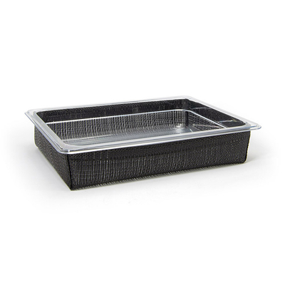 FOH BHO136BKV21 12.5" W x 10" D x 2.5" H Weave Black Plastic Rectangular Shallow 1/2 Size Metroweave Housing or Pan Set
