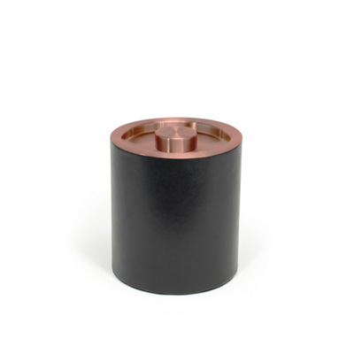 FOH RIB076BKL21 2 Qt. Black Faux Leather Round Ice Bucket with Lid