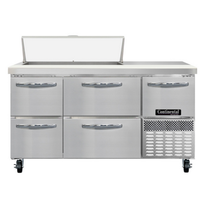 Continental Refrigerator RA60SN10-D 60" W Stainless Steel Refrigerated Base Shallow Depth Sandwich Unit - 115 Volts