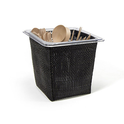 FOH BHO133BKV21 7" W x 6.5" D x 5.75" H Weave Black Plastic Square Shallow 1/6 Size Metroweave Housing or Pan Set