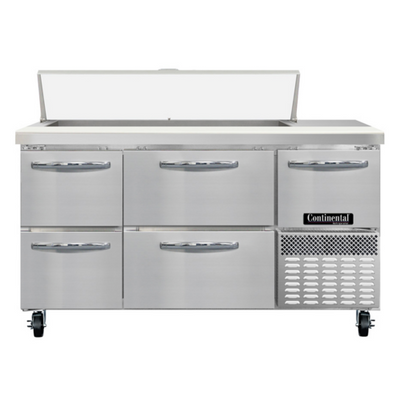 Continental Refrigerator RA60SN12-D 60" W Stainless Steel Refrigerated Base Shallow Depth Sandwich Unit - 115 Volts