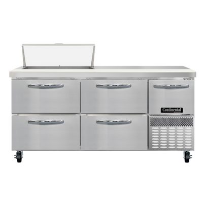 Continental Refrigerator RA68SN8-D 68" W Stainless Steel Refrigerated Base Shallow Depth Sandwich Unit - 115 Volts