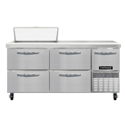 Continental Refrigerator RA68SN8-D 68" W Stainless Steel Refrigerated Base Shallow Depth Sandwich Unit - 115 Volts