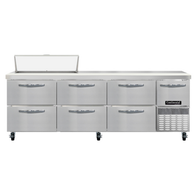 Continental Refrigerator RA93SN10-D 93" W Stainless Steel Refrigerated Base Shallow Depth Sandwich Unit - 115 Volts