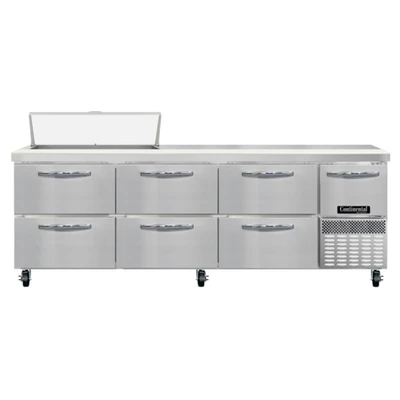 Continental Refrigerator RA93SN10-D 93" W Stainless Steel Refrigerated Base Shallow Depth Sandwich Unit - 115 Volts