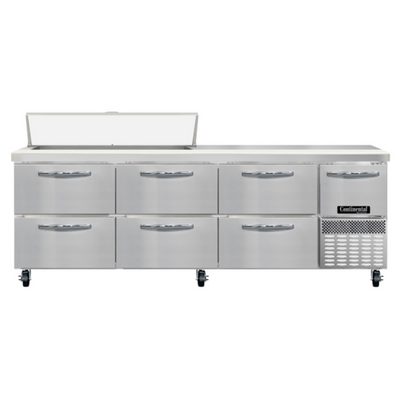 Continental Refrigerator RA93SN12-D 93" W Stainless Steel Refrigerated Base Shallow Depth Sandwich Unit - 115 Volts