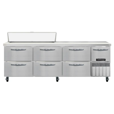 Continental Refrigerator RA93SN12-D 93" W Stainless Steel Refrigerated Base Shallow Depth Sandwich Unit - 115 Volts