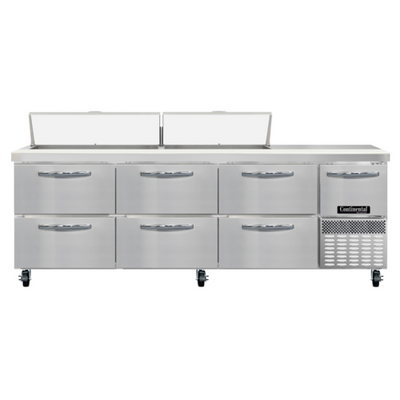 Continental Refrigerator RA93SN18-D 25.6 Cu. Ft. Stainless Steel 1 Door and 6 Drawers Refrigerated Base Shallow Depth Sandwich Unit - 115 Volts
