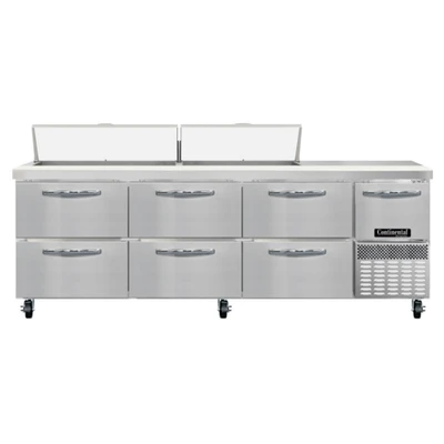 Continental Refrigerator RA93SN18-D 25.6 Cu. Ft. Stainless Steel 1 Door and 6 Drawers Refrigerated Base Shallow Depth Sandwich Unit - 115 Volts
