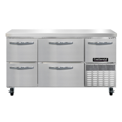 Continental Refrigerator FA60SN-D 60" W Stainless Steel Freezer Base Shallow Depth Worktop Unit - 115 Volts