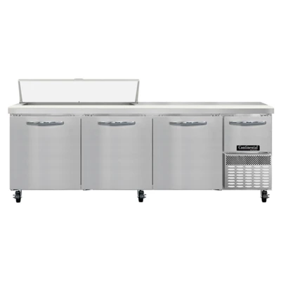 Continental Refrigerator RA93SN12 93" W Stainless Steel Refrigerated Base Shallow Depth Sandwich Unit - 115 Volts